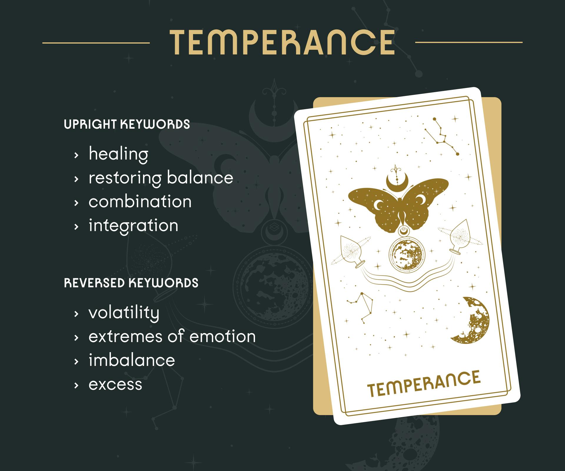 Temperance Tarot Card Upright and Reversed Keywords