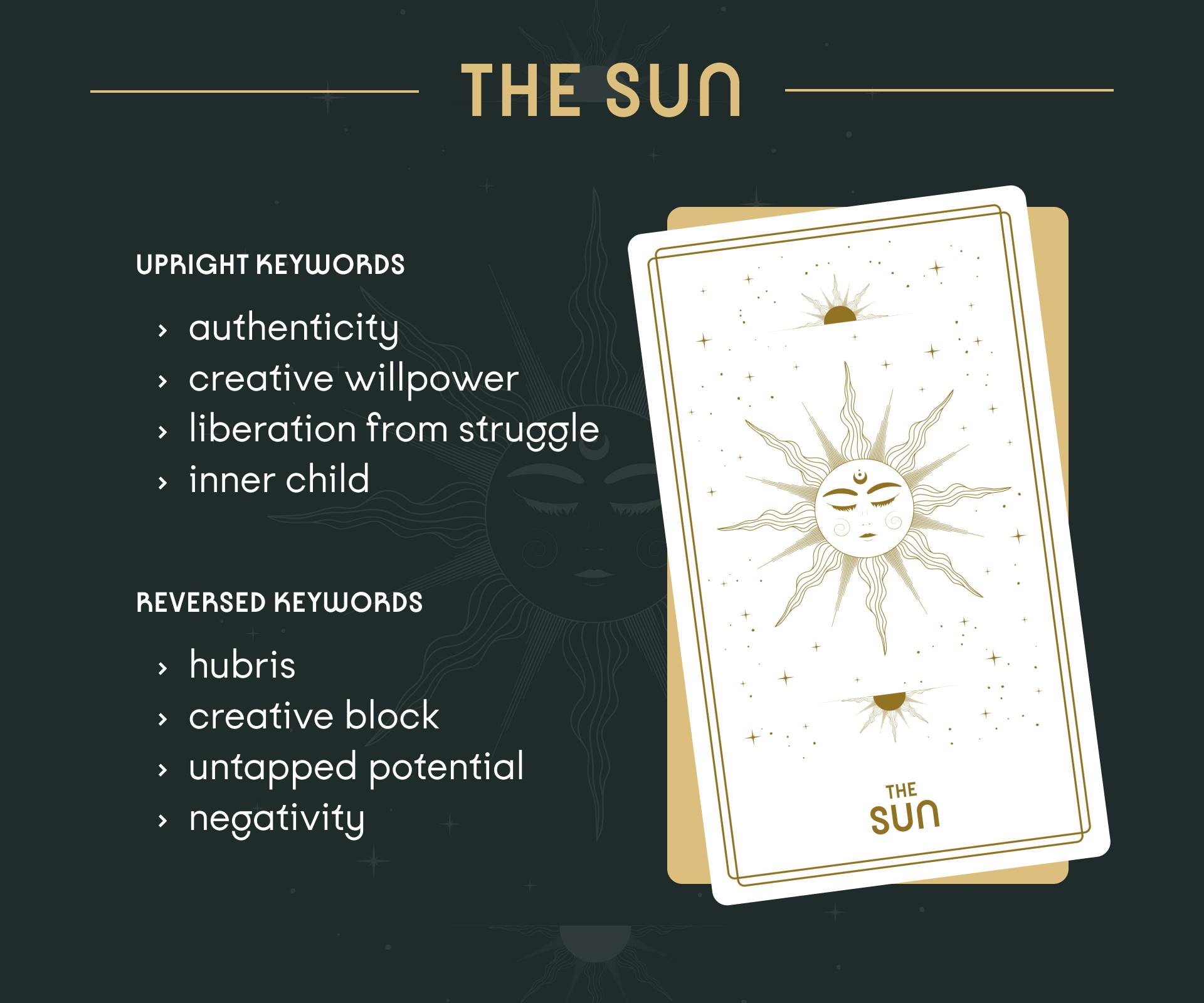 The Sun Tarot Card Upright and Reversed Keywords