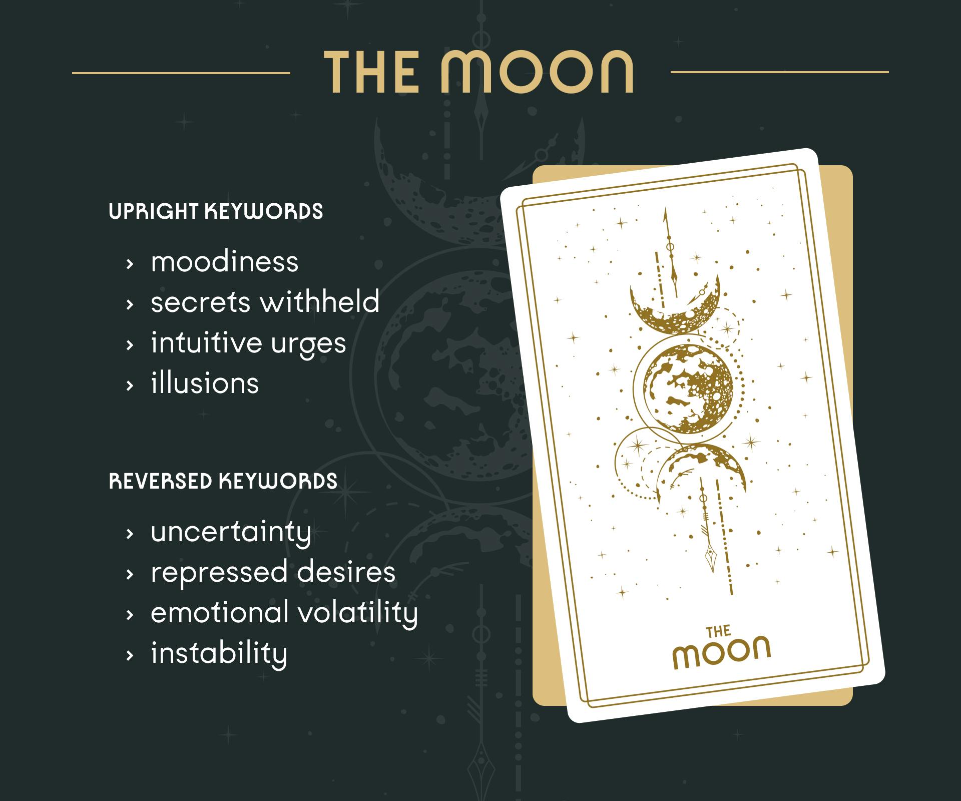 The Moon Tarot Card Upright and Reversed Keywords