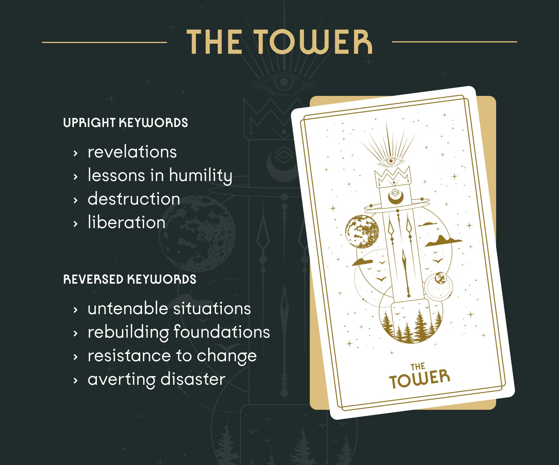The Tower Tarot Card Upright and Reversed Keywords