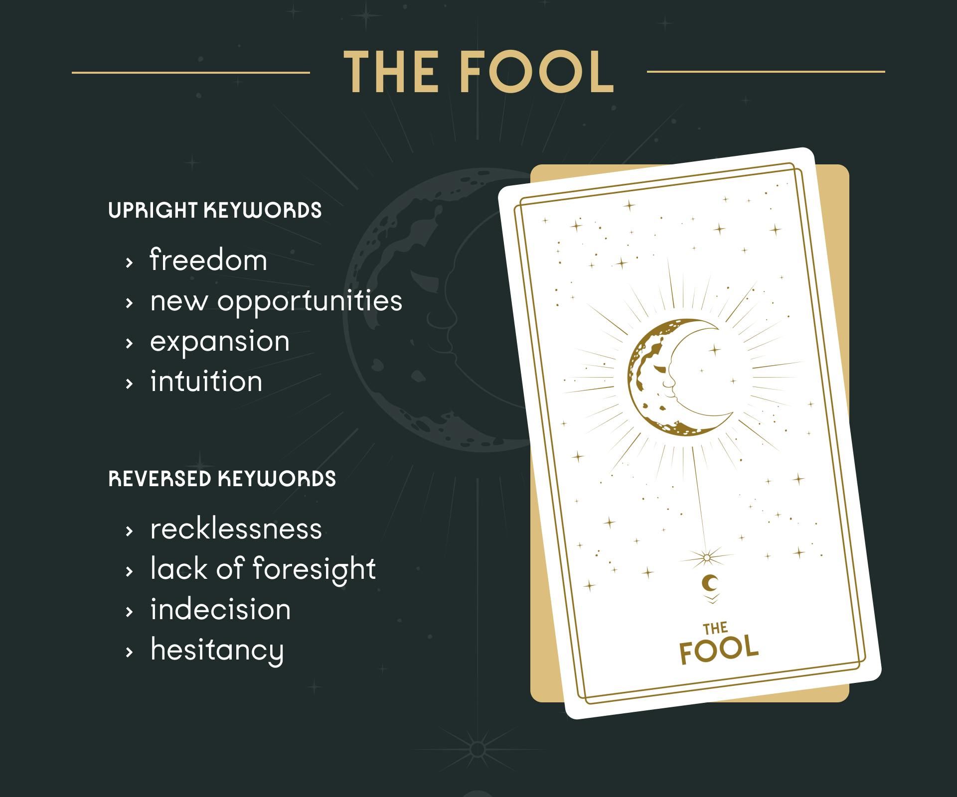 The Fool Tarot Card Upright and Reversed Keywords