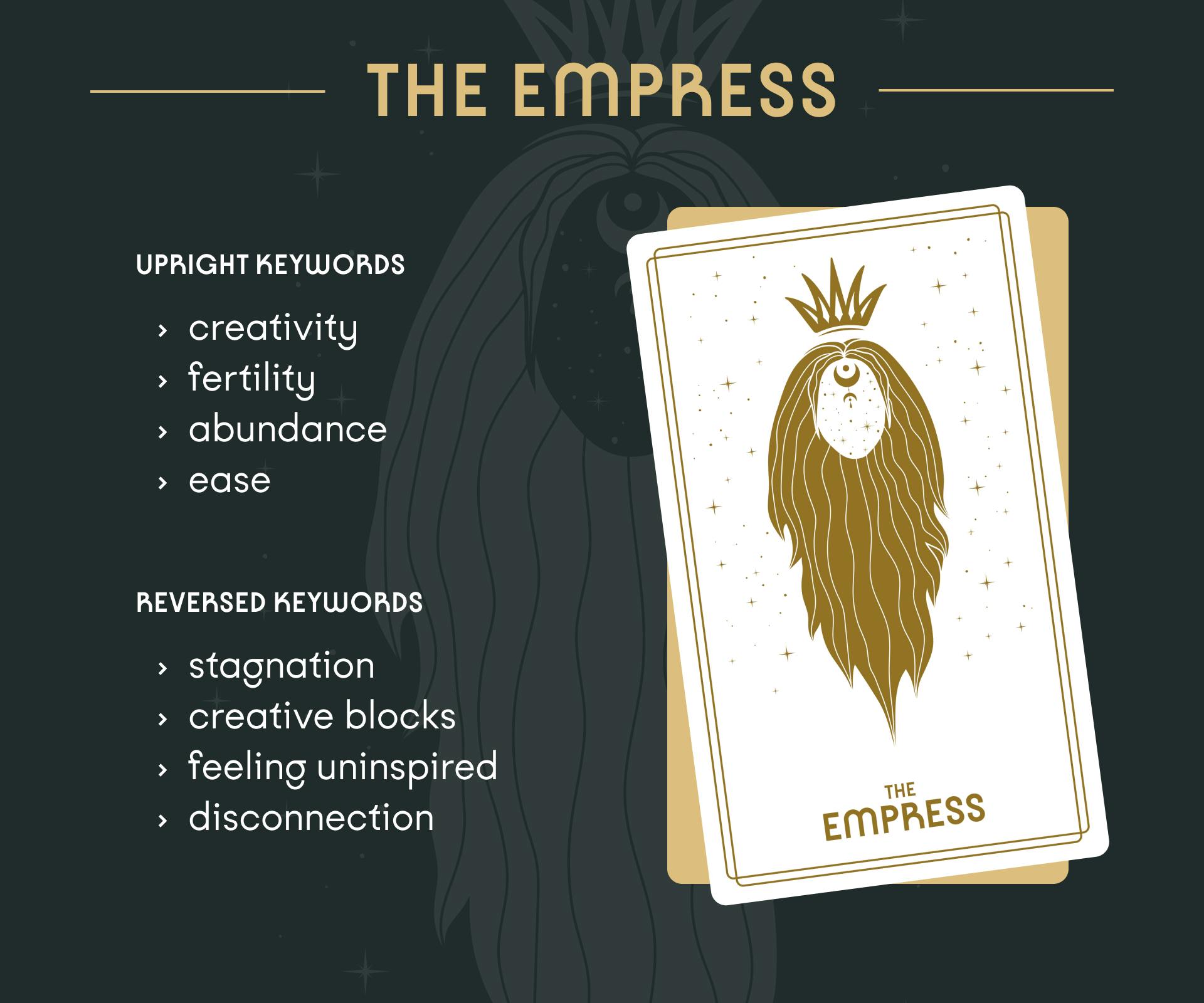 The Empress Tarot Card Upright and Reversed Keywords